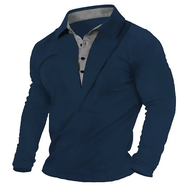 Men’s Henley Shirt Tee Top Color Block Lapel Street Vacation Long Sleeve Patchwork Clothing Apparel Fashion Designer Basic 8dabe3277b92306eae8d8c69562c4a5d