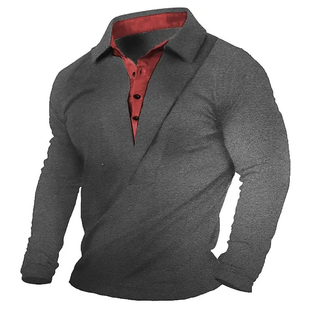 Men's Henley Shirt Tee Top Color Block Lapel Street Vacation Long Sleeve Patchwork Clothing Apparel Fashion Designer Basic d06a13eb94b95e684776e1940fc581ed
