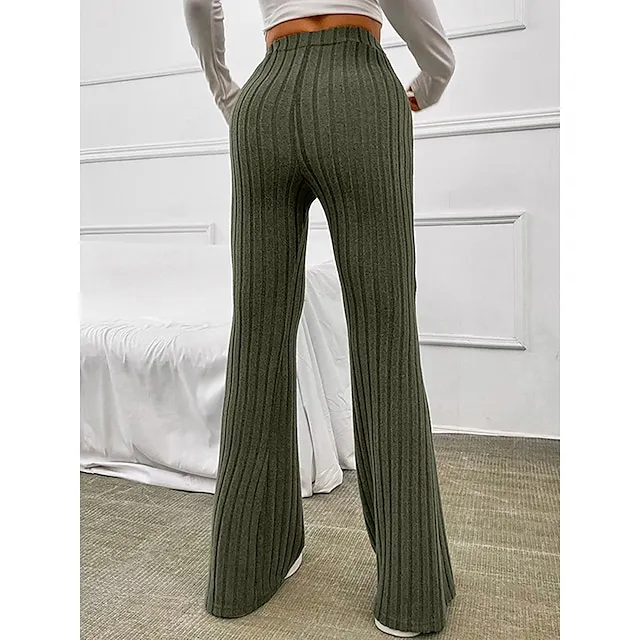 Women’s Bootcut Pants Trousers Flare Leggings Solid Color Maillard Stripe Full Length Micro-elastic High Waist Fashion Streetwear Street Daily Grey Green S M Fall Winter 30150114a494ac356f47339b6b4e811b