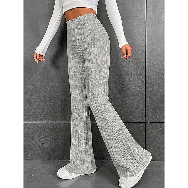 Women’s Bootcut Pants Trousers Flare Leggings Solid Color Maillard Stripe Full Length Micro-elastic High Waist Fashion Streetwear Street Daily Grey Green S M Fall Winter 83c303717eee2874a647d9adc09ec48d