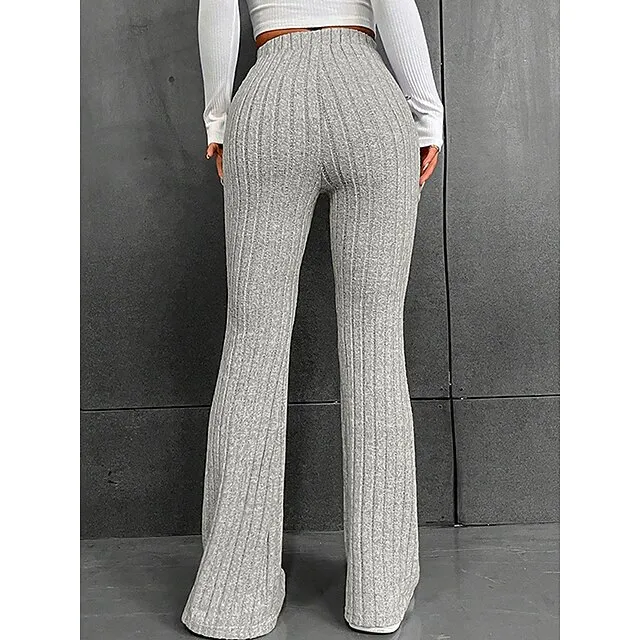 Women’s Bootcut Pants Trousers Flare Leggings Solid Color Maillard Stripe Full Length Micro-elastic High Waist Fashion Streetwear Street Daily Grey Green S M Fall Winter a66cced185e38a45f6f610df0486ae06