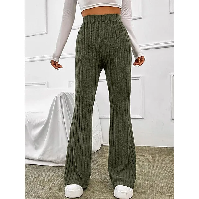 Women’s Bootcut Pants Trousers Flare Leggings Solid Color Maillard Stripe Full Length Micro-elastic High Waist Fashion Streetwear Street Daily Grey Green S M Fall Winter fce85c7dc5c080f48ce46c7d6afd8616