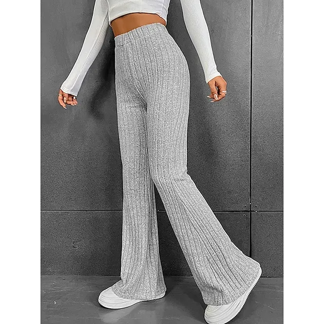 Women's Bootcut Pants Trousers Flare Leggings Solid Color Maillard Stripe Full Length Micro-elastic High Waist Fashion Streetwear Street Daily Grey Green S M Fall Winter ff9c9a28e7aed8edc648e2915136e240