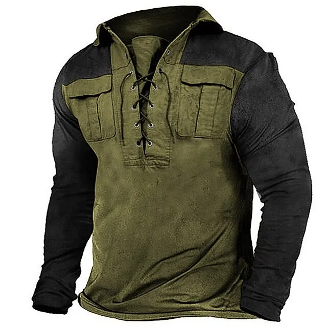 Men's T shirt Tee Tee Top Color Block Standing Collar Street Vacation Long Sleeve Clothing Apparel Fashion Designer Basic b2c77a488f89a14b27c00dff74a4aae6