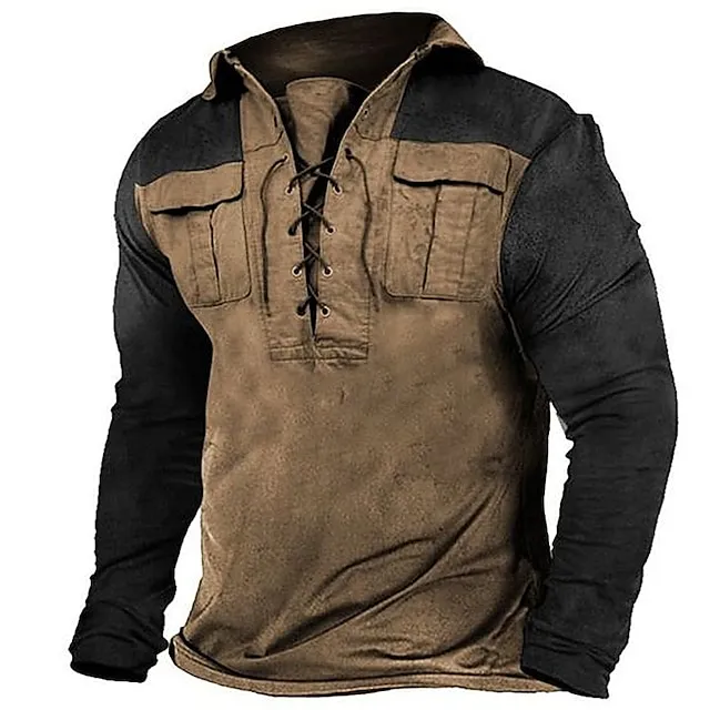 Men’s T shirt Tee Tee Top Color Block Standing Collar Street Vacation Long Sleeve Clothing Apparel Fashion Designer Basic dc4e605caa9443a436f088c63f71180f