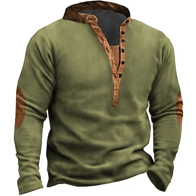 Men’s Henley Shirt Tee Top Color Block Henley Street Vacation Long Sleeve Clothing Apparel Fashion Designer Basic e1f88e76d7610a32073b2bada9d9b4fb