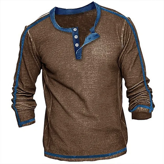 Men’s T shirt Tee Henley Shirt Tee Top Color Block Henley Street Vacation Long Sleeve Clothing Apparel Fashion Designer Basic 5393492f2ee9aa3053e4af287dbaec6e