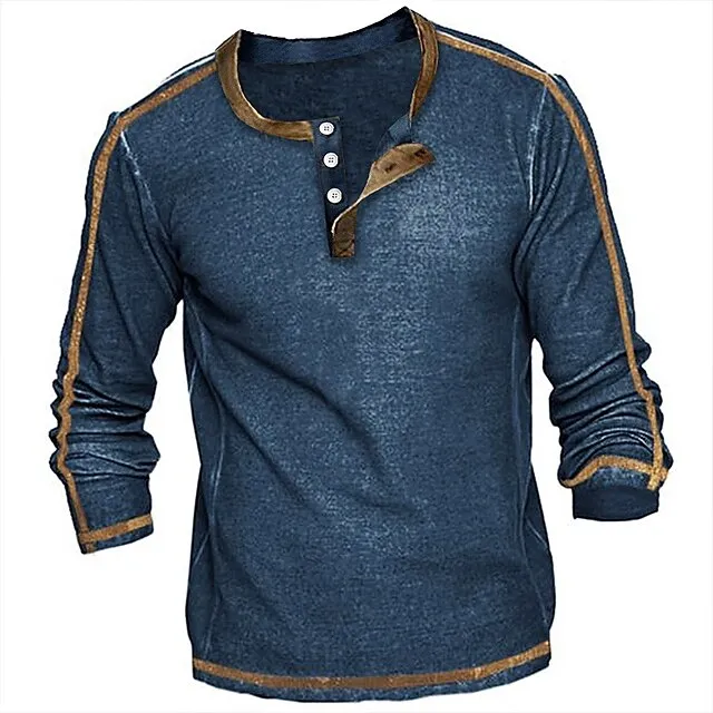 Men’s T shirt Tee Henley Shirt Tee Top Color Block Henley Street Vacation Long Sleeve Clothing Apparel Fashion Designer Basic 9468ffb6d22990126f1ad1199fa47b7a