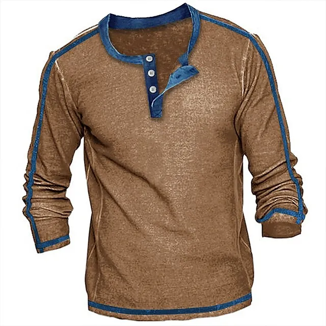 Men’s T shirt Tee Henley Shirt Tee Top Color Block Henley Street Vacation Long Sleeve Clothing Apparel Fashion Designer Basic b2bd14fcff159a90a19c1fffce908c78