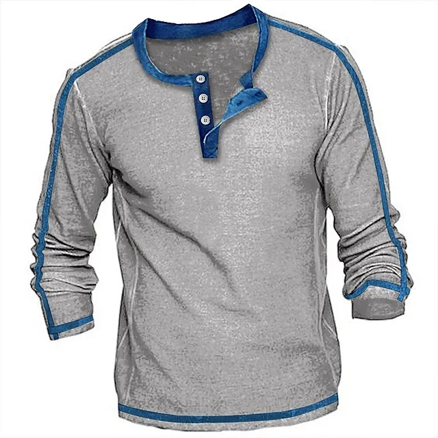 Men's T shirt Tee Henley Shirt Tee Top Color Block Henley Street Vacation Long Sleeve Clothing Apparel Fashion Designer Basic ddd25f86f5f596a3dff1fd8f0c7f509f