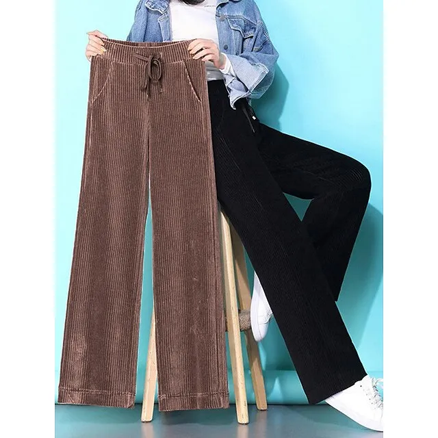 Women‘s Fleece Pants Wide Leg Chinos Full Length Baggy Micro-elastic High Waist Fashion Streetwear Daily Black Brown M L Fall Winter 0800e06e04609df24c2440ea074fb560