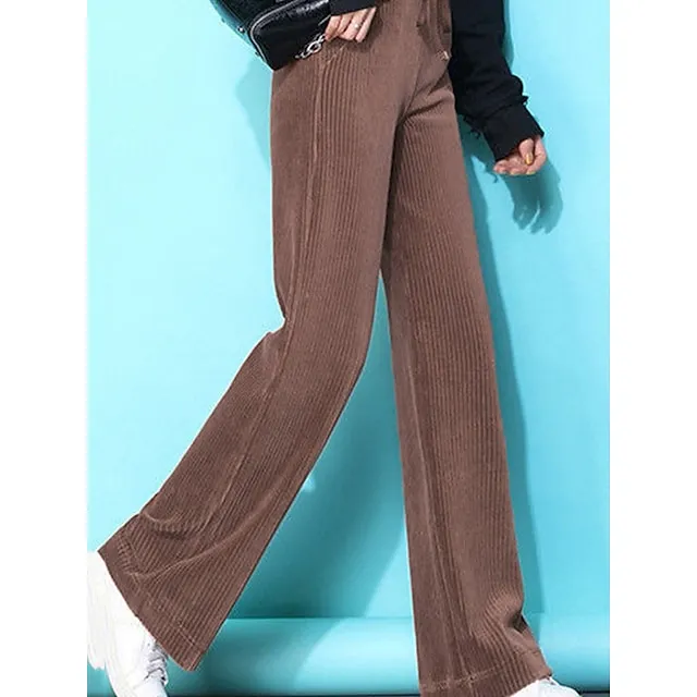 Women‘s Fleece Pants Wide Leg Chinos Full Length Baggy Micro-elastic High Waist Fashion Streetwear Daily Black Brown M L Fall Winter 5602effd22fdfa5988a2121b47b8e6a1