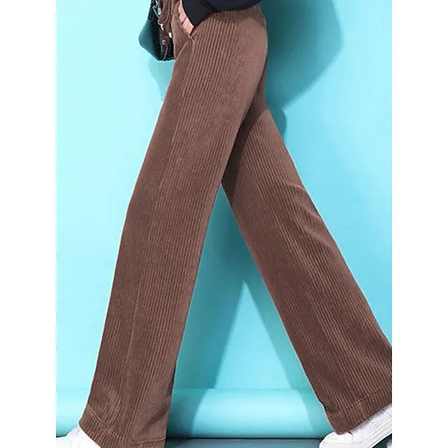 Women‘s Fleece Pants Wide Leg Chinos Full Length Baggy Micro-elastic High Waist Fashion Streetwear Daily Black Brown M L Fall Winter 7179cc7edf47e77f02a1bd743d9c033a