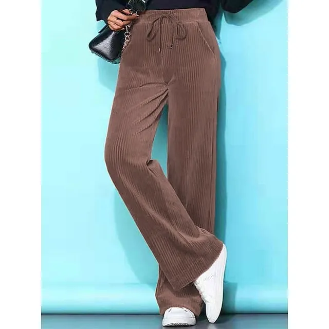 Women‘s Fleece Pants Wide Leg Chinos Full Length Baggy Micro-elastic High Waist Fashion Streetwear Daily Black Brown M L Fall Winter 7bedbfa91d6565704fb324cadef309c0