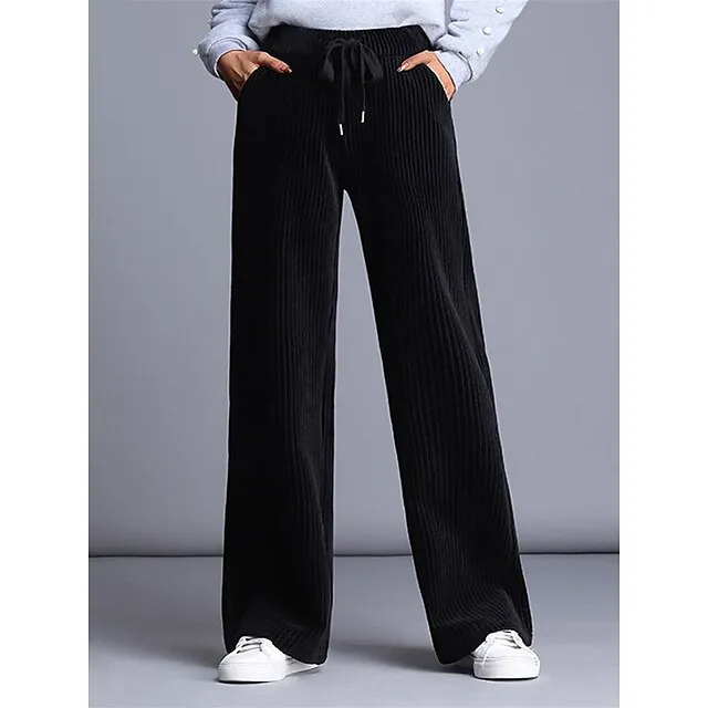 Women‘s Fleece Pants Wide Leg Chinos Full Length Baggy Micro-elastic High Waist Fashion Streetwear Daily Black Brown M L Fall Winter