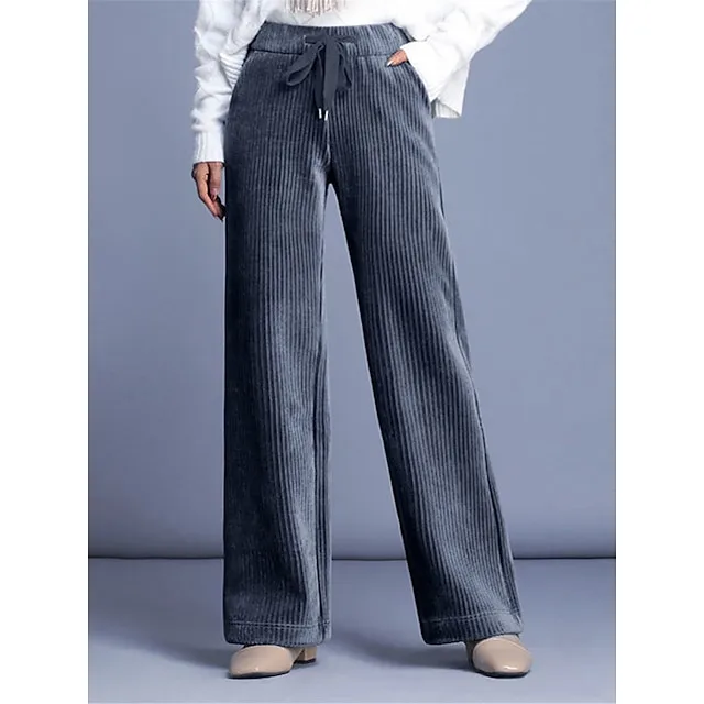 Women‘s Fleece Pants Wide Leg Chinos Full Length Baggy Micro-elastic High Waist Fashion Streetwear Daily Black Brown M L Fall Winter 9d42b2209bc078950c6c9ff71ccd5fc3