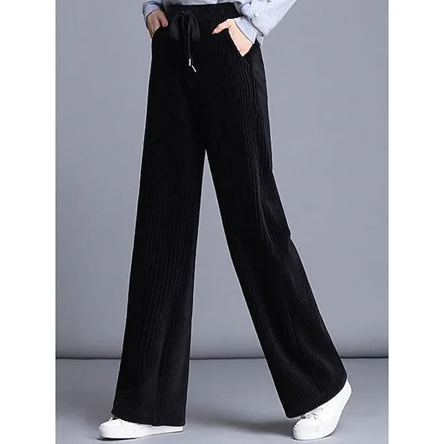 Women‘s Fleece Pants Wide Leg Chinos Full Length Baggy Micro-elastic High Waist Fashion Streetwear Daily Black Brown M L Fall Winter d236fe1518c5552d766a06e2b2e91e0e