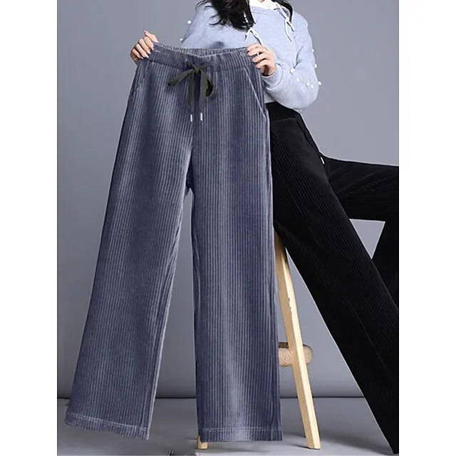Women‘s Fleece Pants Wide Leg Chinos Full Length Baggy Micro-elastic High Waist Fashion Streetwear Daily Black Brown M L Fall Winter d98be474551eaaa5165656da502e6c81