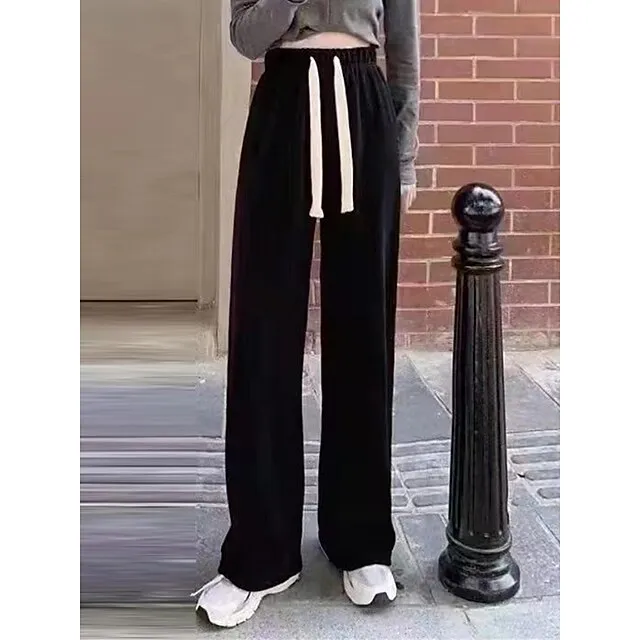 Women‘s Fleece Corduroy Pants Wide Leg Chinos Full Length Fashion Casual Outdoor Home Black Beige One-Size Fall Winter 86416d7f3839193536f87c6ee6f10f7b