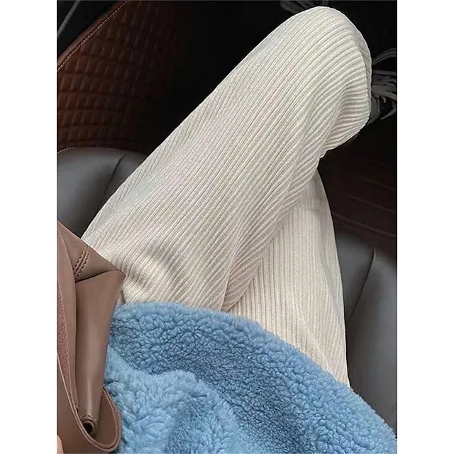 Women‘s Fleece Corduroy Pants Wide Leg Chinos Full Length Fashion Casual Outdoor Home Black Beige One-Size Fall Winter 980335150d716c5b66a47795a16144f8