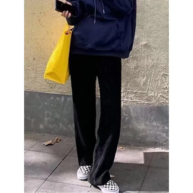 Women‘s Fleece Corduroy Pants Wide Leg Chinos Full Length Fashion Casual Outdoor Home Black Beige One-Size Fall Winter c660cacf0c0575314ca4e3e57dfc81f5