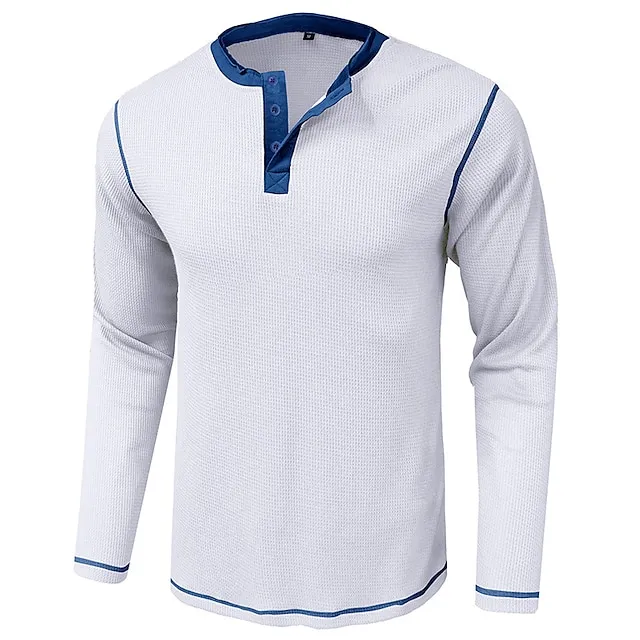 Men’s T shirt Tee Waffle Henley Shirt Henley Shirt Tee Top Long Sleeve Shirt Plain Raglan Sleeve Henley Street Vacation Long Sleeve Patchwork Clothing Apparel Fashion Designer Basic 1296b9f9c26a0a282422ebc051ebf88f