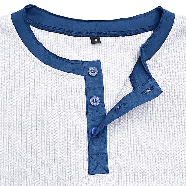 Men’s T shirt Tee Waffle Henley Shirt Henley Shirt Tee Top Long Sleeve Shirt Plain Raglan Sleeve Henley Street Vacation Long Sleeve Patchwork Clothing Apparel Fashion Designer Basic 8c7b36a113b03ed3228b329a4e0206d6