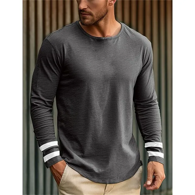 Men’s T shirt Tee Tee Top Long Sleeve Shirt Striped Crew Neck Street Vacation Long Sleeve Clothing Apparel Fashion Designer Basic 91bd1e7b0dd24bc05575b17f7bfb3f64