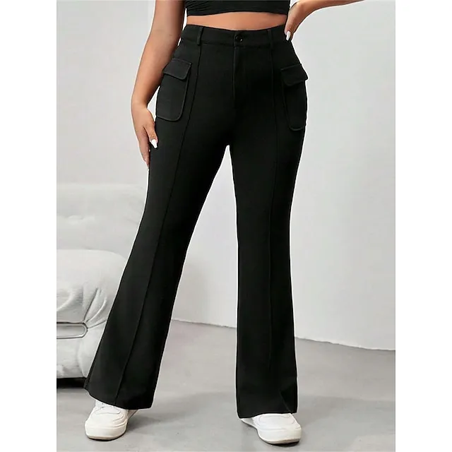 Women’s Bell Bottom Pants Trousers Plain Full Length Micro-elastic High Waist Fashion Streetwear Street Daily Black XL 2XL Fall Winter 47afef86f0595ba939145cbea41dcf6a