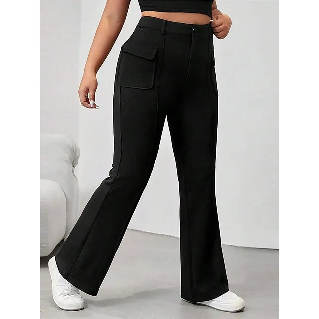 Women’s Bell Bottom Pants Trousers Plain Full Length Micro-elastic High Waist Fashion Streetwear Street Daily Black XL 2XL Fall Winter 647d095f12cd26acbd358a4c4e229a9c