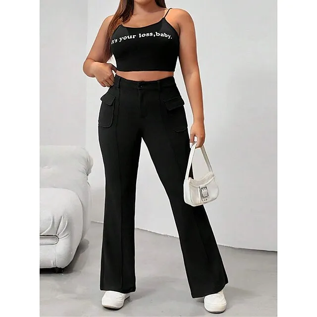 Women’s Bell Bottom Pants Trousers Plain Full Length Micro-elastic High Waist Fashion Streetwear Street Daily Black XL 2XL Fall Winter b915c73e84821111f3ede7d8bbf70862