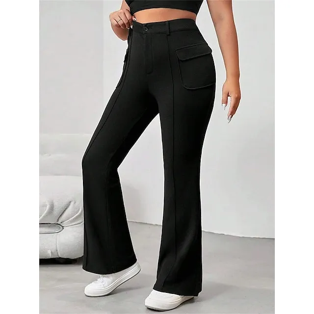 Women's Bell Bottom Pants Trousers Plain Full Length Micro-elastic High Waist Fashion Streetwear Street Daily Black XL 2XL Fall Winter eff7e54ddbbce75a73a3dce537b971f3