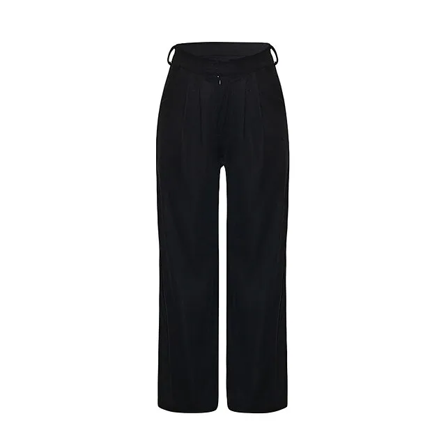 Women’s Wide Leg Pants Trousers Plaid Pocket Full Length Micro-elastic High Waist Elegant Fashion Work Street Black White S M Winter Autumn / Fall 0bb0243cb03ea0c85423dc705372353e