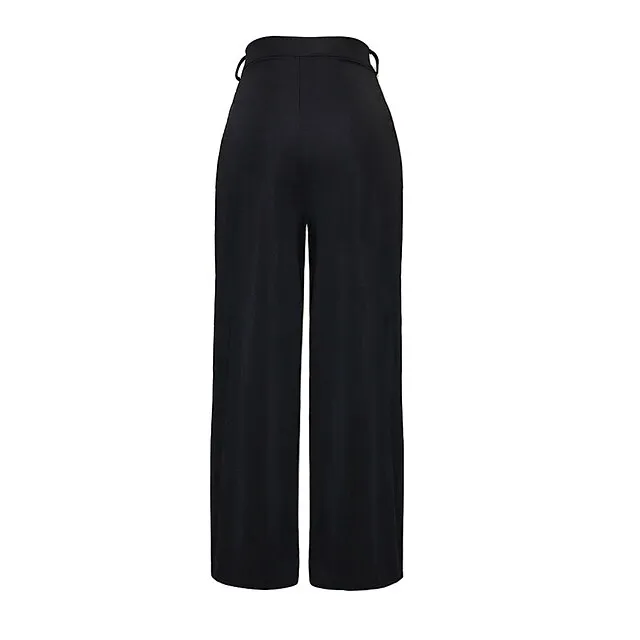 Women’s Wide Leg Pants Trousers Plaid Pocket Full Length Micro-elastic High Waist Elegant Fashion Work Street Black White S M Winter Autumn / Fall 0e2659d7ff59b3edcf858d9c94d37f6b