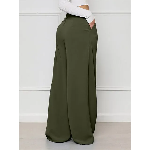 Women’s Wide Leg Pants Trousers Plaid Pocket Full Length Micro-elastic High Waist Elegant Fashion Work Street Black White S M Winter Autumn / Fall 4045921b1e9bfb303405a9027822c01d