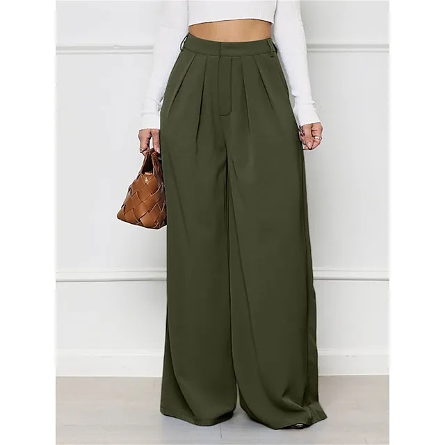 Women’s Wide Leg Pants Trousers Plaid Pocket Full Length Micro-elastic High Waist Elegant Fashion Work Street Black White S M Winter Autumn / Fall 8a70770abbc5dbafe8d4325eb4cfe7f4