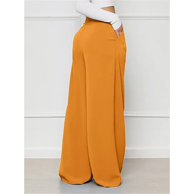 Women’s Wide Leg Pants Trousers Plaid Pocket Full Length Micro-elastic High Waist Elegant Fashion Work Street Black White S M Winter Autumn / Fall c5a8af8d96762d72685e25291ba7eca8