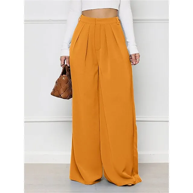 Women’s Wide Leg Pants Trousers Plaid Pocket Full Length Micro-elastic High Waist Elegant Fashion Work Street Black White S M Winter Autumn / Fall e4a6d7c6805ed1655f8aaad234c6900d