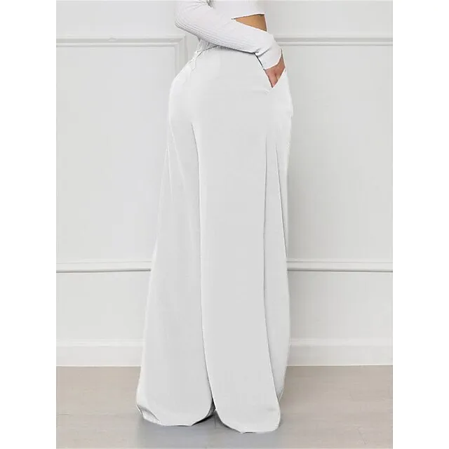Women’s Wide Leg Pants Trousers Plaid Pocket Full Length Micro-elastic High Waist Elegant Fashion Work Street Black White S M Winter Autumn / Fall fc708b60a260a685d74d6dd397280268