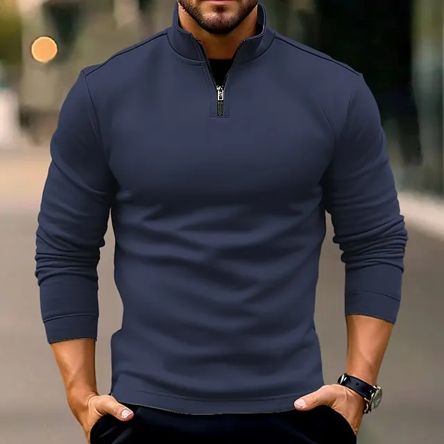 Men’s T shirt Tee Zip Half Shirt Tee Top Long Sleeve Shirt Plain Quarter Zip Street Vacation Long Sleeve Clothing Apparel Fashion Designer Basic Halloween 79c1efd53035565b662e0ba1095fb1bb