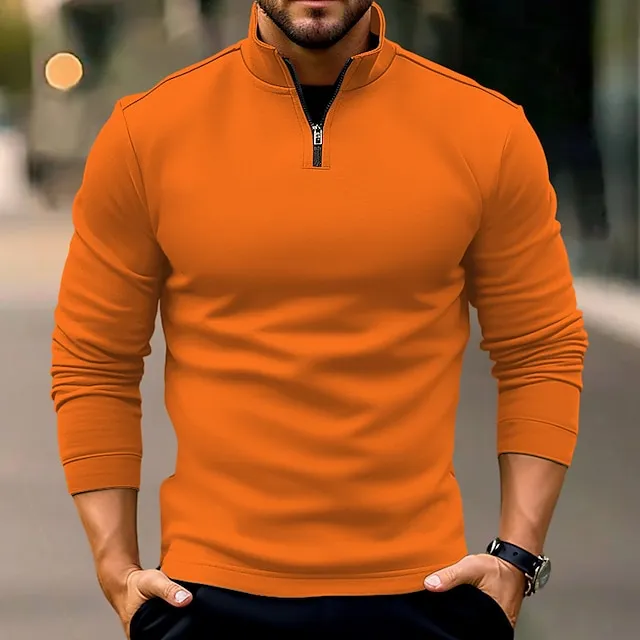 Men's T shirt Tee Zip Half Shirt Tee Top Long Sleeve Shirt Plain Quarter Zip Street Vacation Long Sleeve Clothing Apparel Fashion Designer Basic Halloween 98f937a64ea02981c63361648ee0bc4a