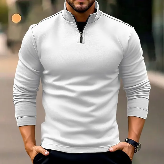Men’s T shirt Tee Zip Half Shirt Tee Top Long Sleeve Shirt Plain Quarter Zip Street Vacation Long Sleeve Clothing Apparel Fashion Designer Basic Halloween 9a21fc501758bdbcab39fa67043d1eb4