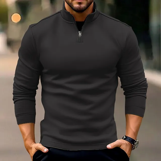 Men’s T shirt Tee Zip Half Shirt Tee Top Long Sleeve Shirt Plain Quarter Zip Street Vacation Long Sleeve Clothing Apparel Fashion Designer Basic Halloween b391d7f797967d4c583b5fb876e52d8c