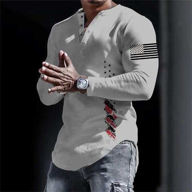 Graphic USA National Flag Fashion Daily Casual Men’s 3D Print Henley Shirt Casual Holiday Going out T shirt Black White Yellow Long Sleeve Henley Shirt Spring & Fall Clothing Apparel S M L XL XXL 88de6c7db4ccdb3acc44b6a76ba69176