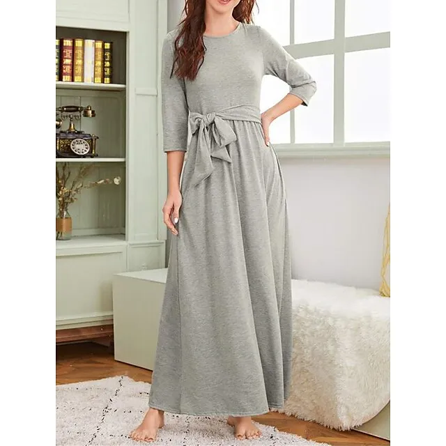 Women’s Loungewear Nightgown Nightshirt Dress Pure Color Simple Casual Comfort Home Street Daily Modal Breathable Crew Neck Pocket Fall Winter Gray 02500c845d5f8ea218f2bdf3e1344463