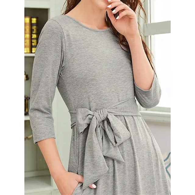 Women’s Loungewear Nightgown Nightshirt Dress Pure Color Simple Casual Comfort Home Street Daily Modal Breathable Crew Neck Pocket Fall Winter Gray 626a81c6ba9c9bd829e1fded244ebbce