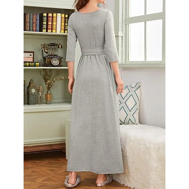Women’s Loungewear Nightgown Nightshirt Dress Pure Color Simple Casual Comfort Home Street Daily Modal Breathable Crew Neck Pocket Fall Winter Gray 68461967e63f65da7c31e9e632db5011