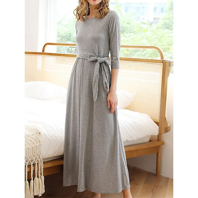 Women’s Loungewear Nightgown Nightshirt Dress Pure Color Simple Casual Comfort Home Street Daily Modal Breathable Crew Neck Pocket Fall Winter Gray 85147169ad6bc1786fb66014251eea45