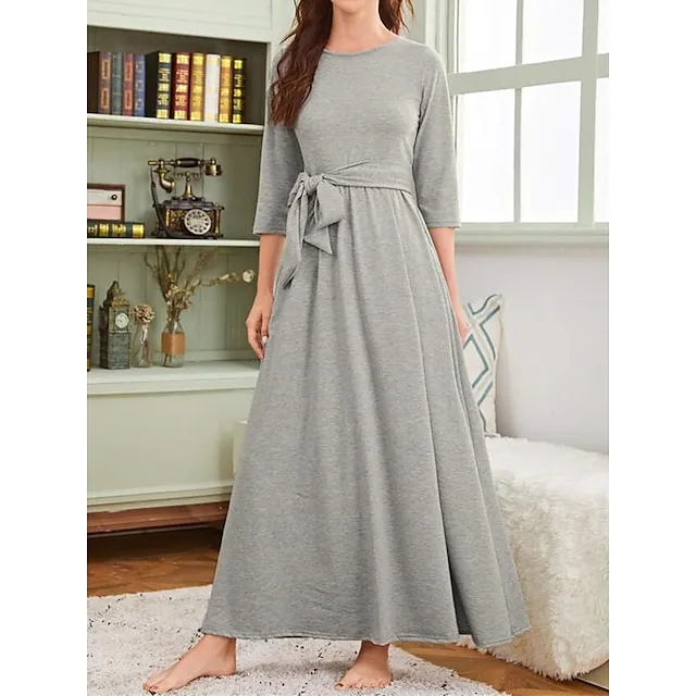 Women's Loungewear Nightgown Nightshirt Dress Pure Color Simple Casual Comfort Home Street Daily Modal Breathable Crew Neck Pocket Fall Winter Gray b77a1d0b513719a66e7c36d3783ffa62