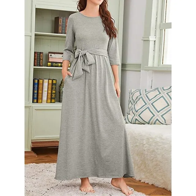 Women’s Loungewear Nightgown Nightshirt Dress Pure Color Simple Casual Comfort Home Street Daily Modal Breathable Crew Neck Pocket Fall Winter Gray f94f3faf63ff229d73d4dfd4e2ea38c2